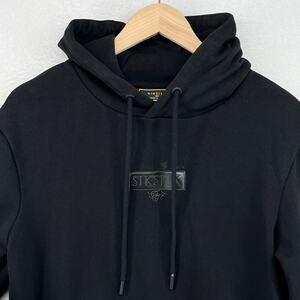 SIKSILK Hoodie Mens M Debossed Print Overhead Terry Sweatshirt Cotton Black